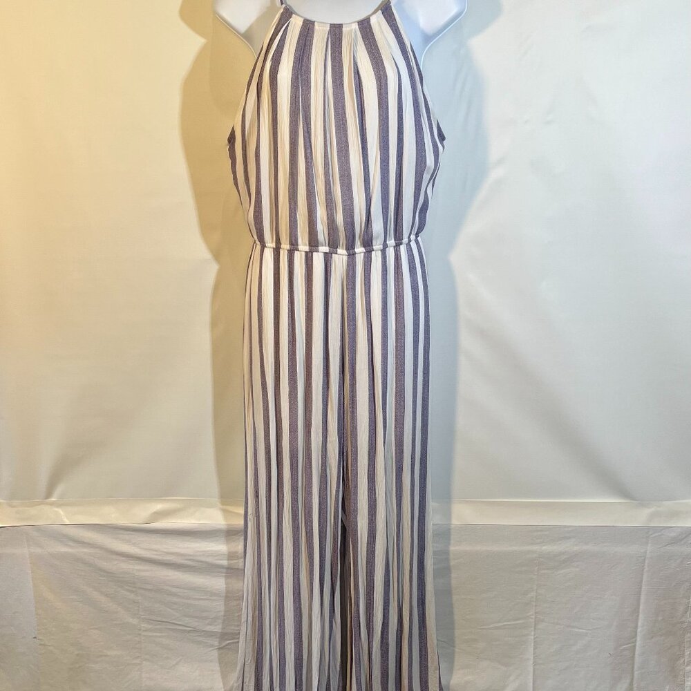 STACCATO Blue and Cream Striped Pant Suit /Romper/JumpSuit Size Medium